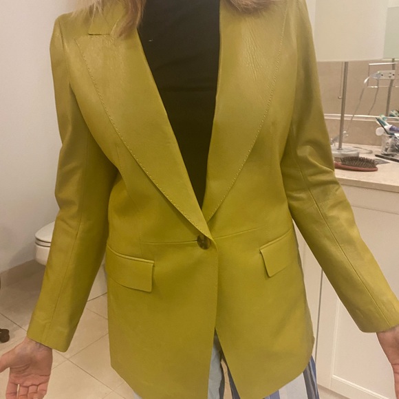 LAFAYETTE 148 Glazed Weightless Lambskin Royer Blazer In Green - Picture 5 of 9